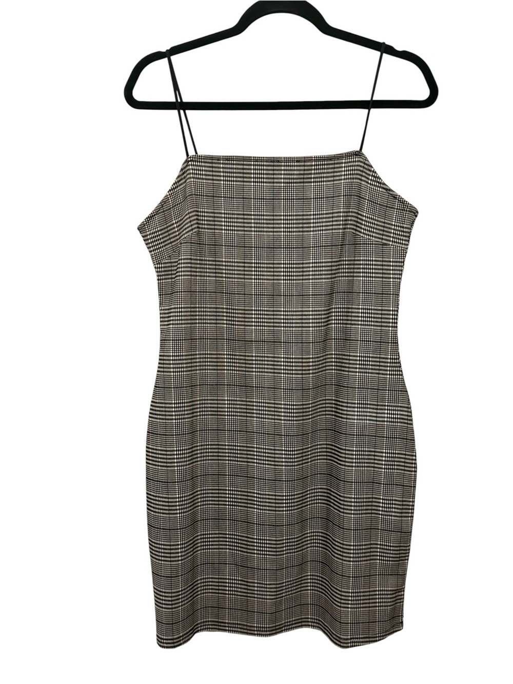 Plaid Spaghetti-Strap Mini Dress in Black and white